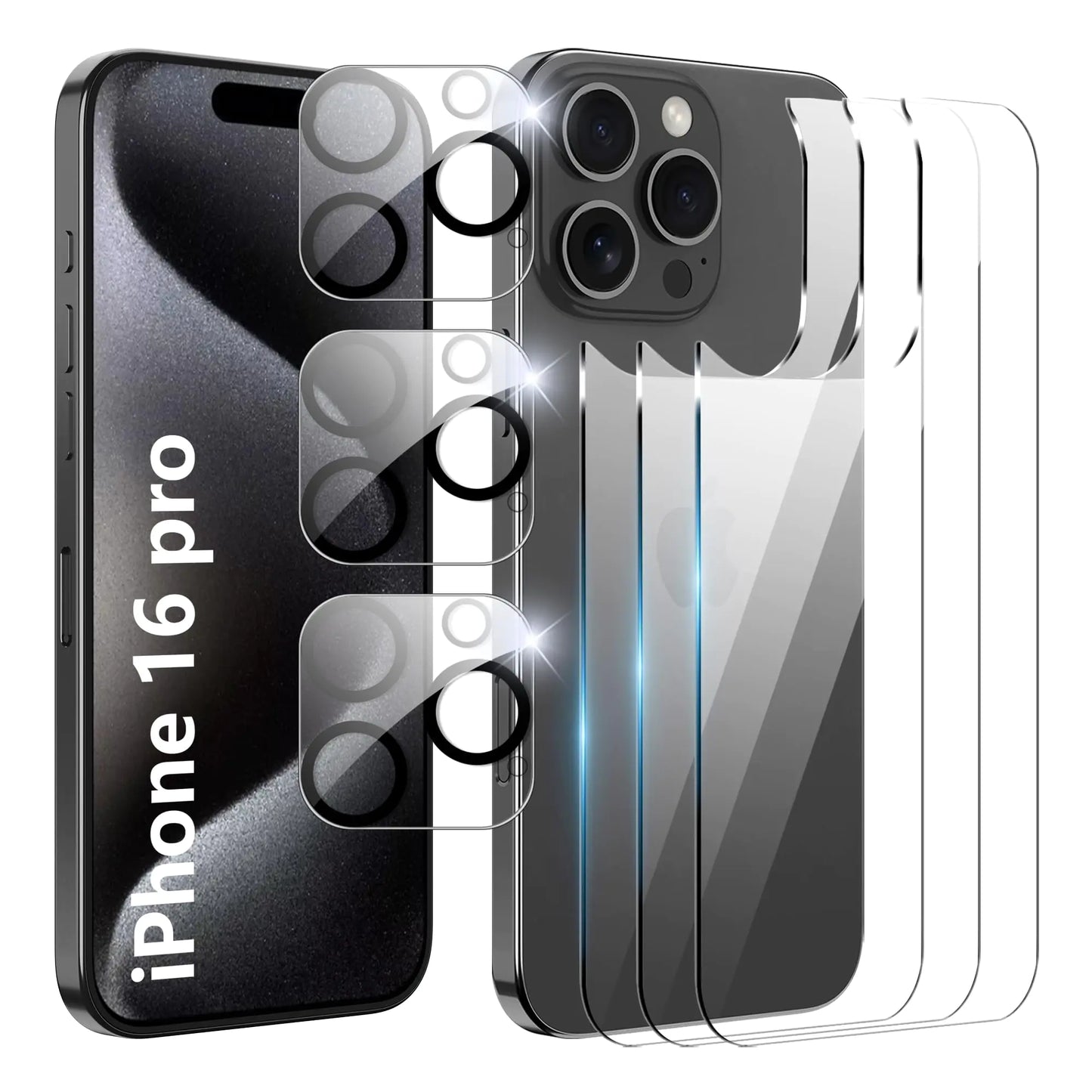 Suttkue for iPhone 16 Pro Back Screen Protector with Camera Lens Protector9H HardnessTempered GlassCase FriendlyAnti-ScratchEasy Installation 6.3 inch only for iPhone 16 Pro(3+3 PACK)