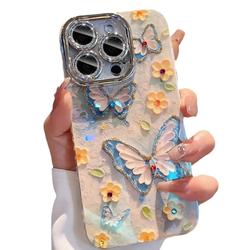 Compatible for iPhone 15/iPhone 14/iPhone 13 Case Beautiful Butterfly Oil Painting Pattern Women Teen Girls Glitter Pretty Phone Cases Protective Cover (iPhone 14 pro)
