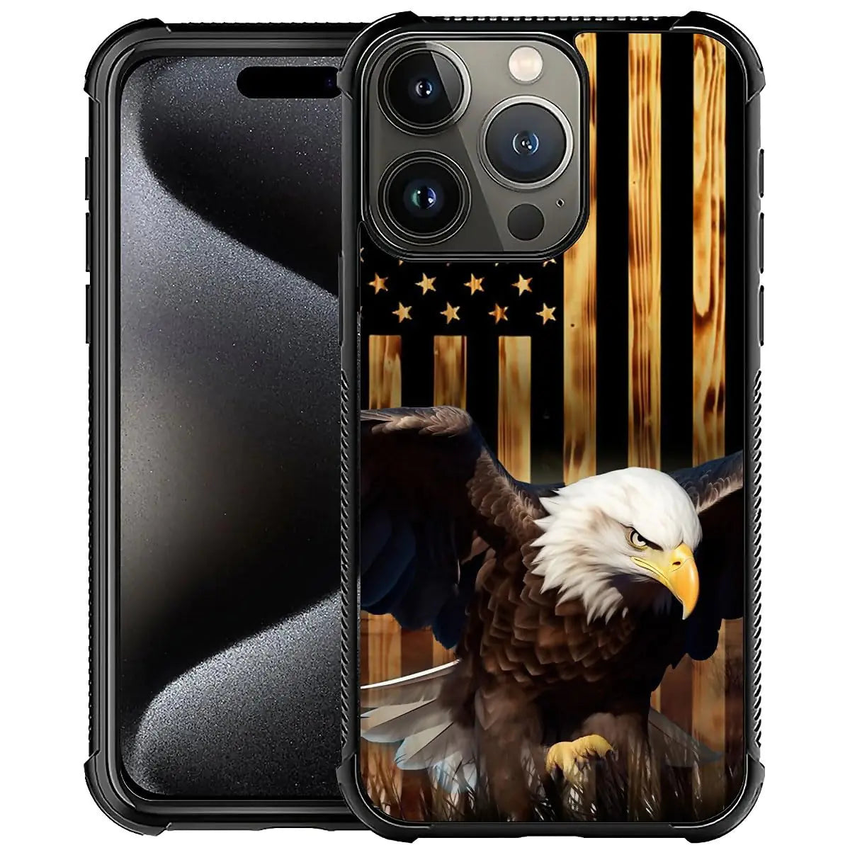 TnXee Case Compatible with iPhone 16 ProWood Grain American Flag Bald Eagle Design Case for iPhone 16 Pro Cases for Men Women Shockproof Anti-Scratch Case