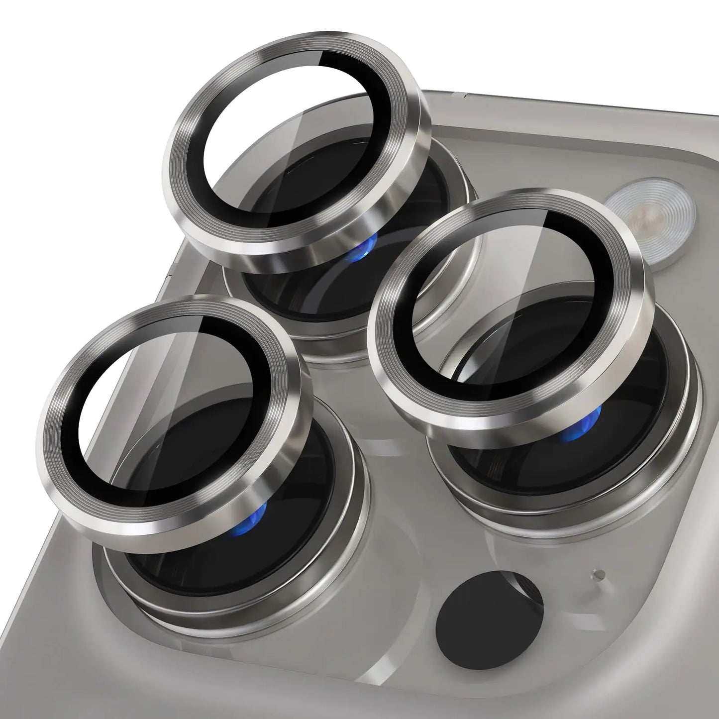 Misea Compatible for iPhone 16 Pro/iPhone 16 Pro Max Camera Lens Protector Ultra-HD Tempered Glass Camera Cover Screen Protector Metal Individual Ring Protector Accessories Natural Titanium