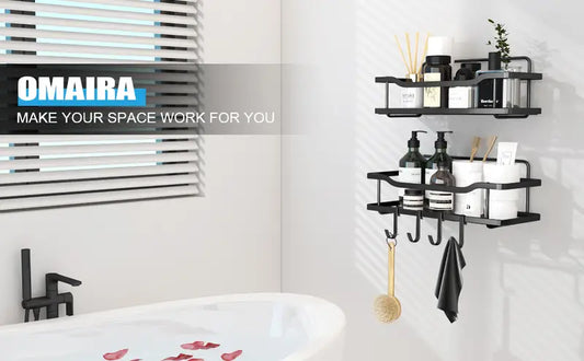 Matte Black Adhesive Shower Rack Organizer (2pcs Set)