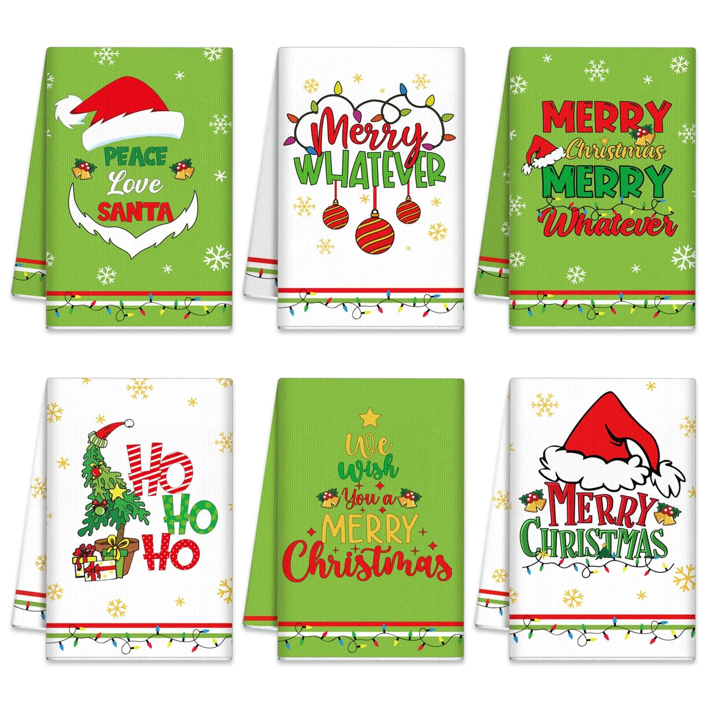 FuWeave 6 Pcs Lime Green Christmas Kitchen Towels Grin Has Dish Towel 21 x 14 Inch Decorative Christmas Bathroom Hand Towel Absorbent Holiday Tea Towel Christmas Decor for Kitchen Farmhouse Gift