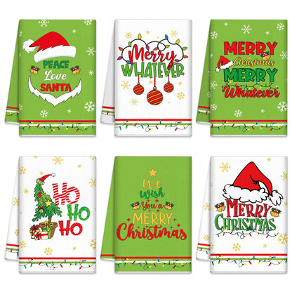 FuWeave 6 Pcs Lime Green Christmas Kitchen Towels Grin Has Dish Towel 21 x 14 Inch Decorative Christmas Bathroom Hand Towel Absorbent Holiday Tea Towel Christmas Decor for Kitchen Farmhouse Gift