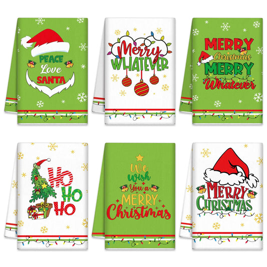 FuWeave 6 Pcs Lime Green Christmas Kitchen Towels Grin Has Dish Towel 21 x 14 Inch Decorative Christmas Bathroom Hand Towel Absorbent Holiday Tea Towel Christmas Decor for Kitchen Farmhouse Gift