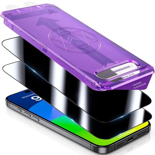 UniqueMe for iPhone 16 Privacy Screen Protector - [Auto Alignment Kit] Screen Protector 16 Tempered glass [Invisible Privacy Armor] 3D Full Coverage 9H screen 16 2Packs