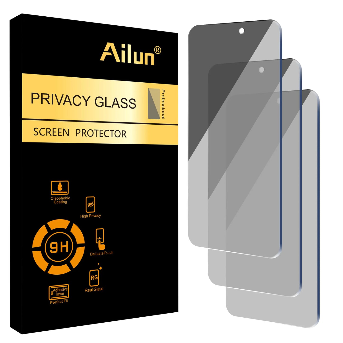 Ailun Privacy Screen Protector for iPhone 16 / iPhone 15 / iPhone 15 Pro [6.1 Inch] 3 Pack Anti Spy Private Tempered Glass Anti-Scratch Case Friendly [3 Pack][Not for iPhone 16 Pro 6.3 inch]