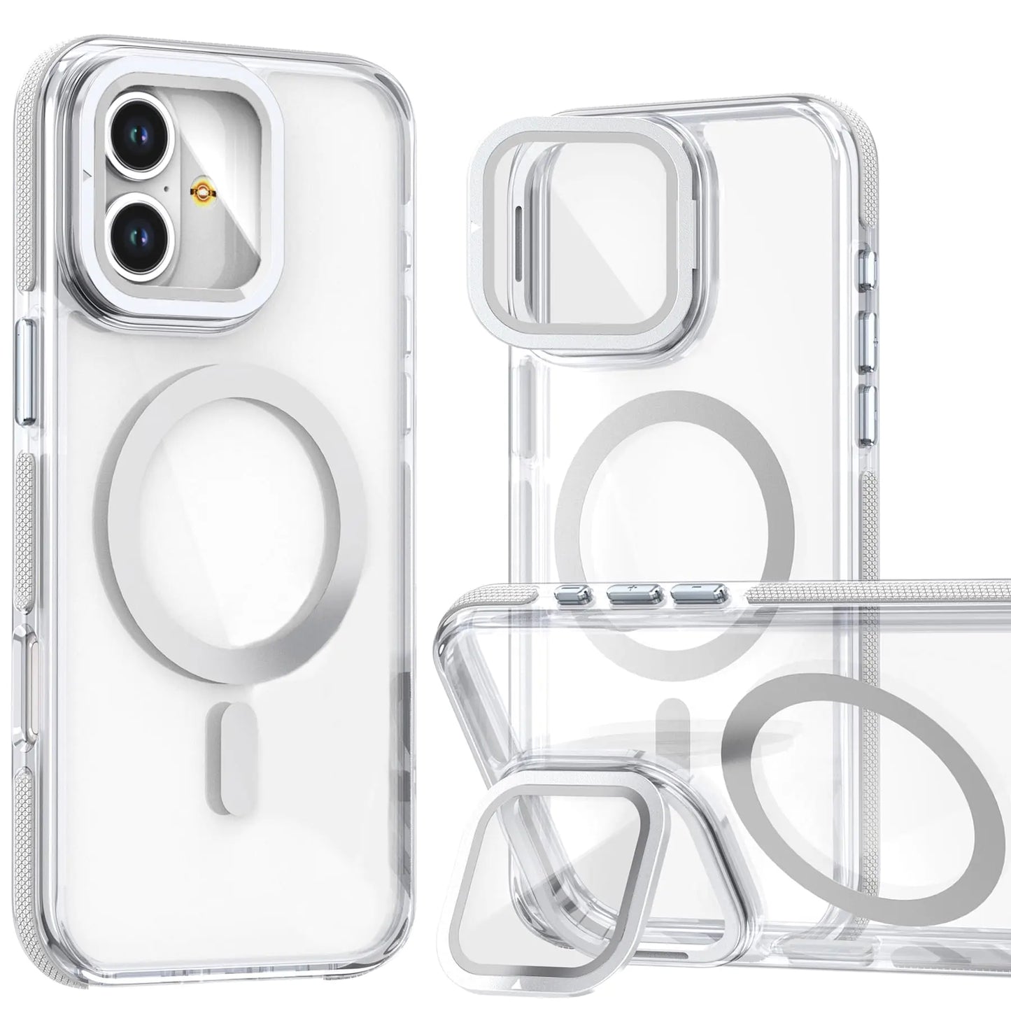 CCSmall for Apple iPhone 16 Case Clear with Camera Lens Ring Stand [Crystal Anti-Yellowing] Compatible with MagSafe Girls Women Transparent Shockproof Bumpers Cases Cover for iPhone 16 XC Clear