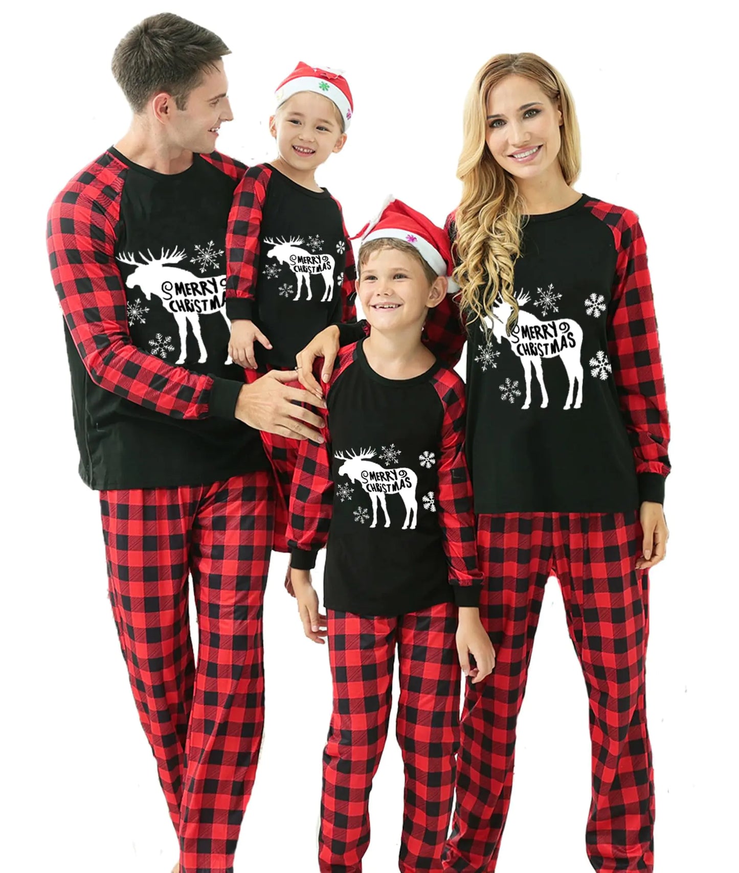 Finihen Family Matching Christmas Pajamas Womens Pajamas Deer Plaid Clothes Couple Pjs Sleepwear Size 3XL Color Black