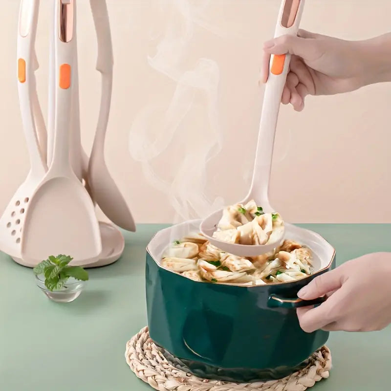 7pcs Reusable Silicone Kitchen Utensil Set with Strips