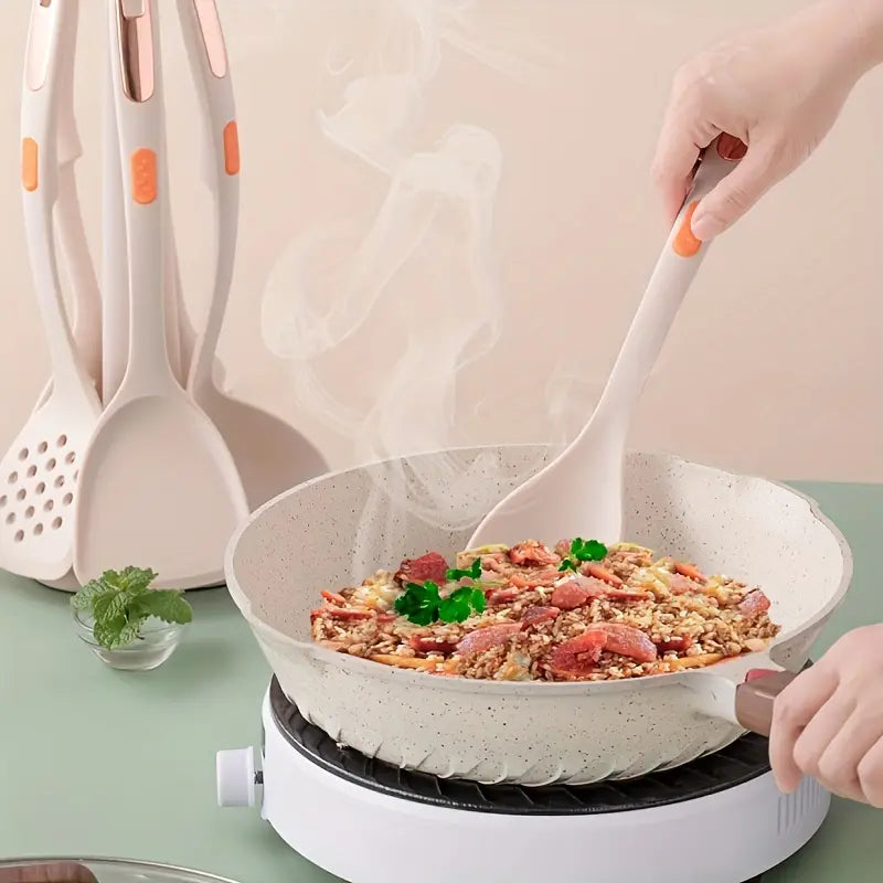 7pcs Reusable Silicone Kitchen Utensil Set with Strips